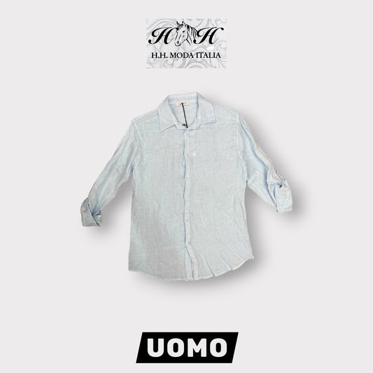 Camicia con colletto, Tex.Lino, Col.Celeste