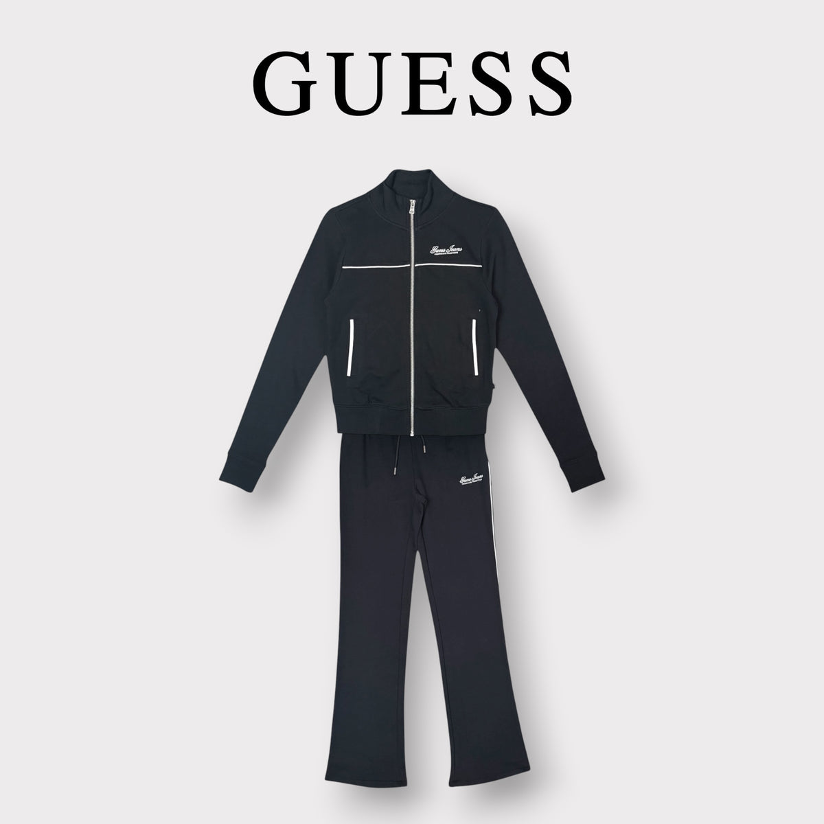 GUESS- Tuta completa Donna, con stampa schienale, pantalone fondo largo, Col.Nero