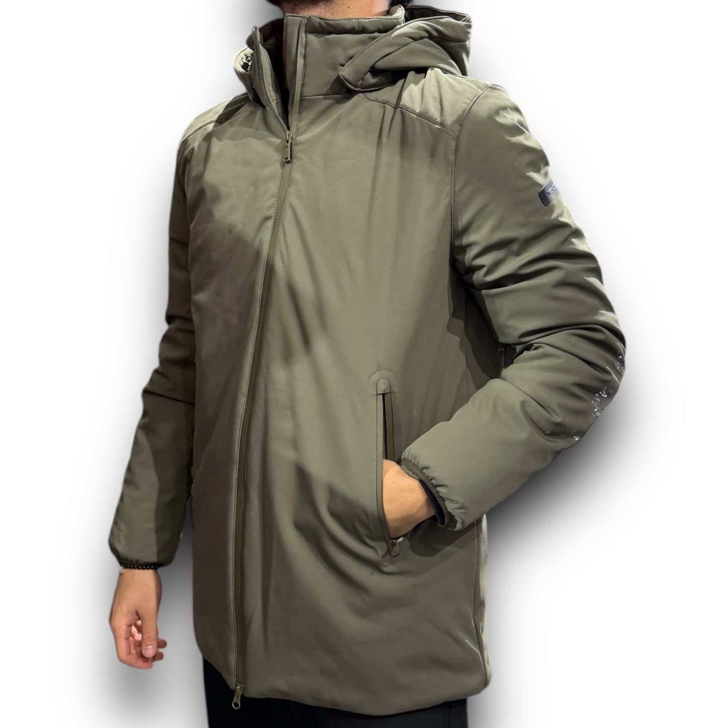 Giubbotto Softshell lungo YES-ZEE Uomo, Cappuccio sganciabile, Slim Fit, Col. Verde