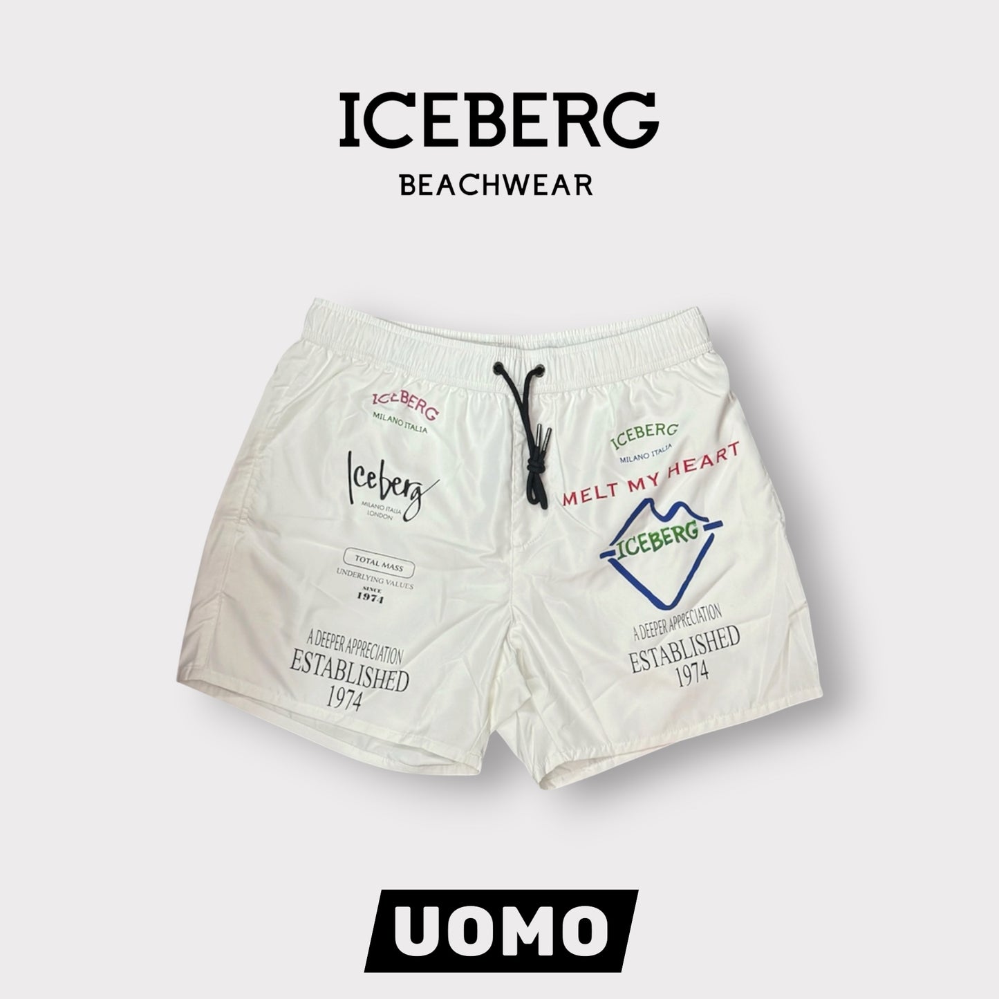 ICEBERG BEACHWEAR- Costume Uomo, con stampa, col.Bianco
