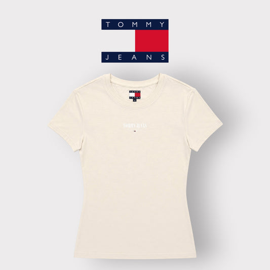 TOMMY JEANS- T-shirt Donna, con stampa frontale, Slim Fit, col.Beige