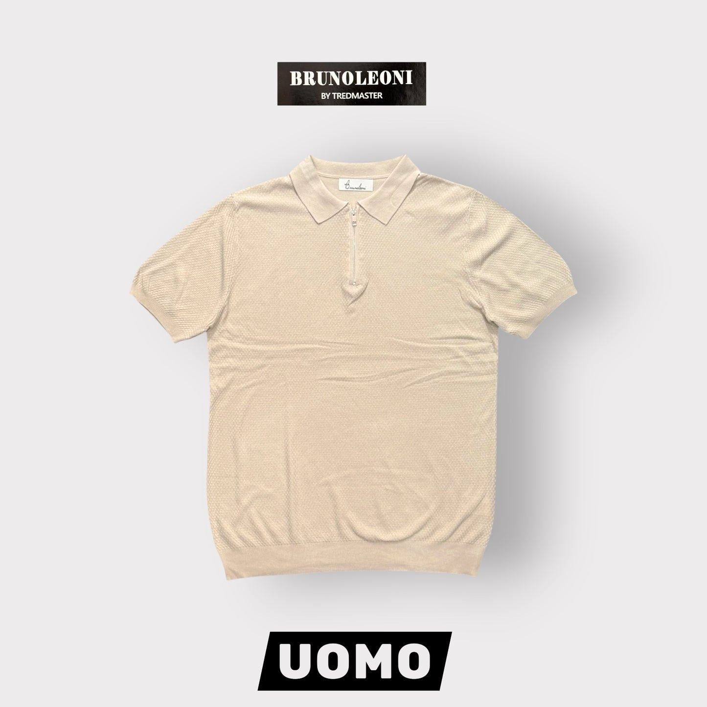 BRUNO LEONI - Polo Uomo con mezza zip, in filo, Col.Beige