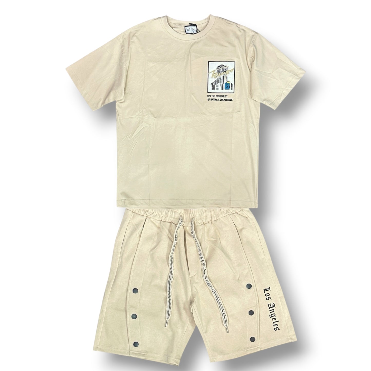 JUST REBEL - Completino estivo Uomo con stampa schienale, Col.Beige