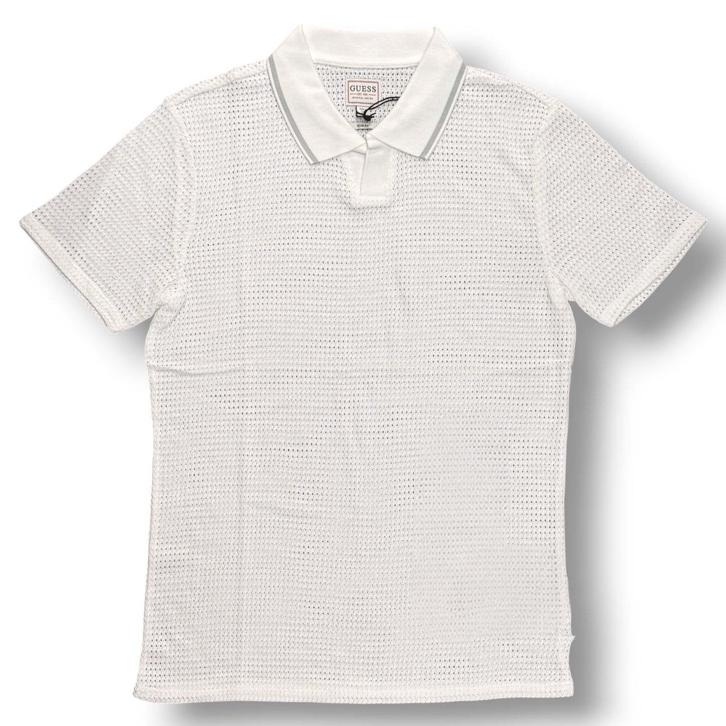 GUESS- Polo Uomo, in filo, Slim Fit, col.Bianco