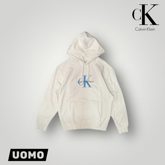 Felpa CALVIN KLEIN Uomo con logo stampato, con cappuccio, tex. garzato, col.Panna