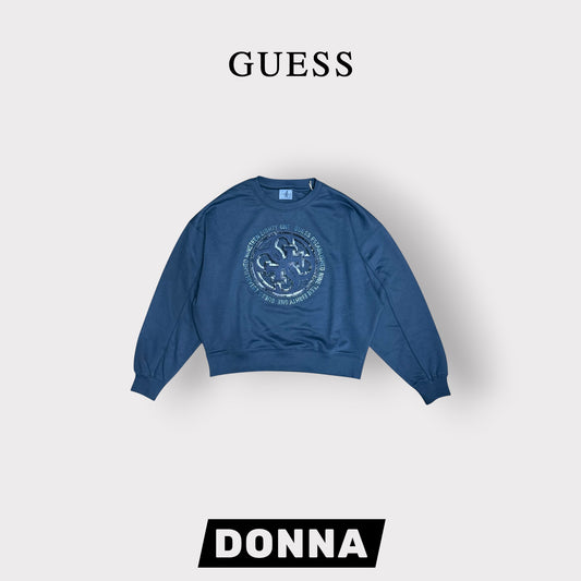 GUESS-Felpa estiva Donna, girocollo, con ricamo frontale e paillettes, tex.cotone garzato, Col.Blu