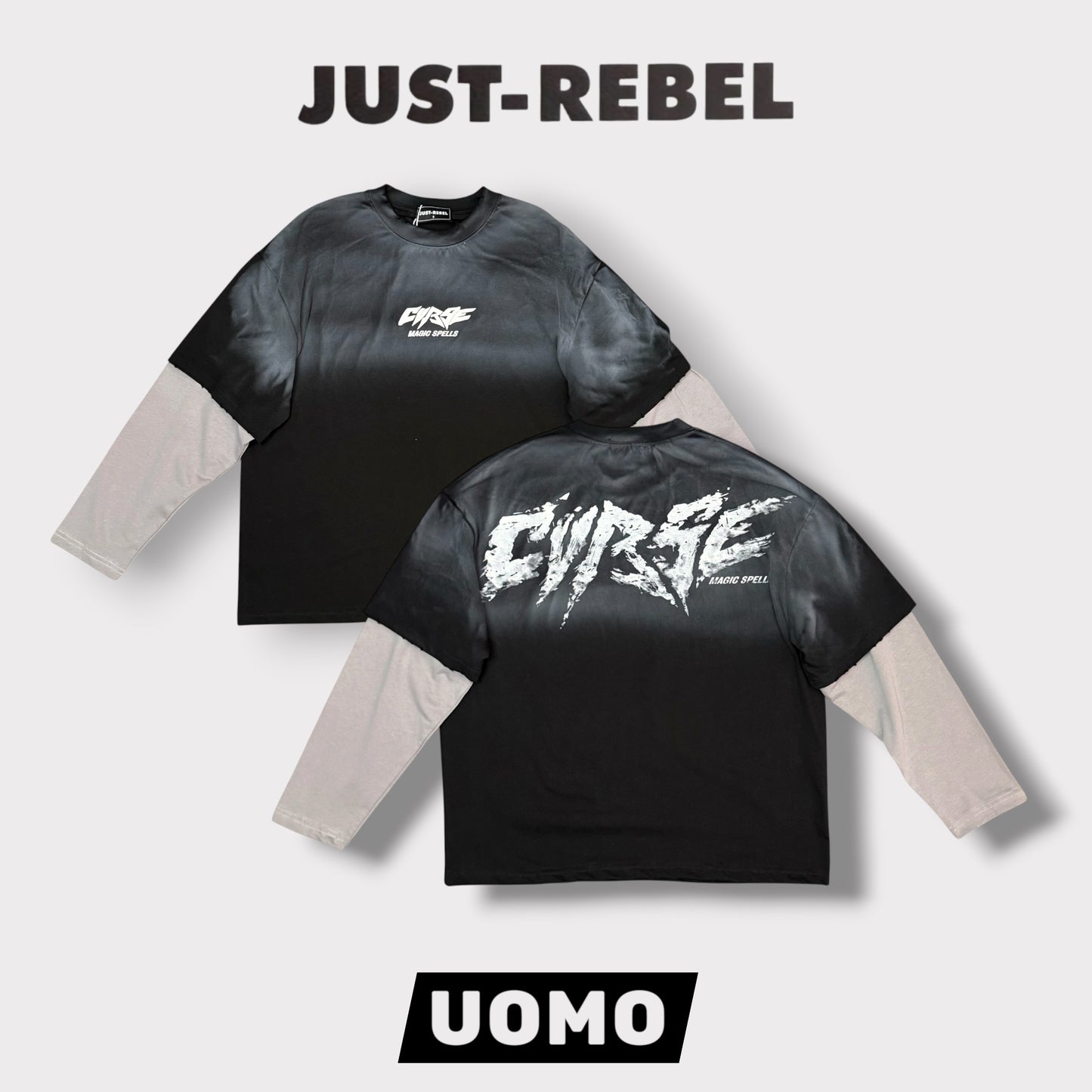 JUST RIBEL - T-Shirt Uomo, (veste comoda), con stampa schienale, Col.Nero