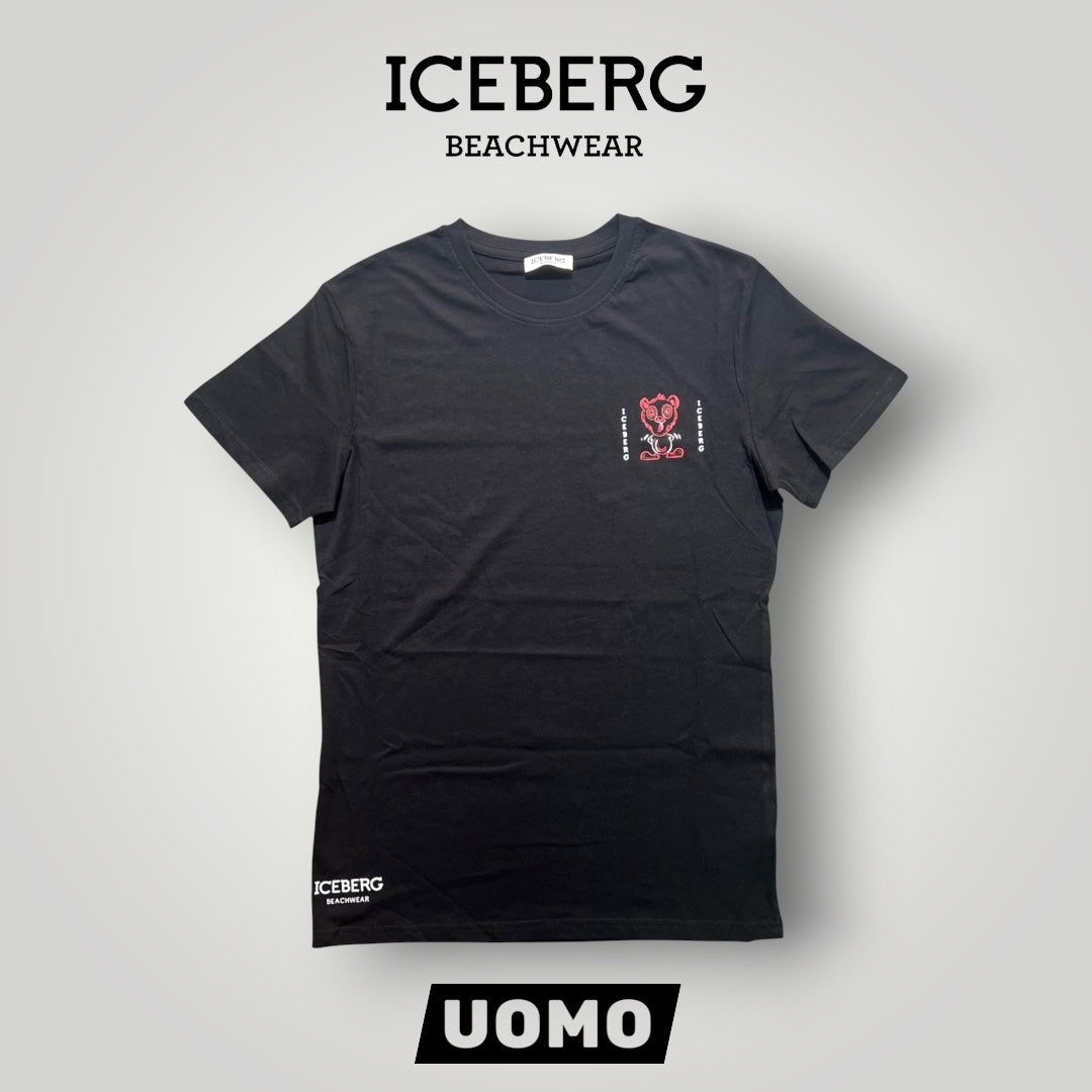 ICEBERG BEACHWEAR- T-shirt Uomo, stampa lato cuore, col.Nero