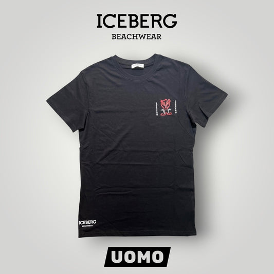 ICEBERG BEACHWEAR- T-shirt Uomo, stampa lato cuore, col.Nero