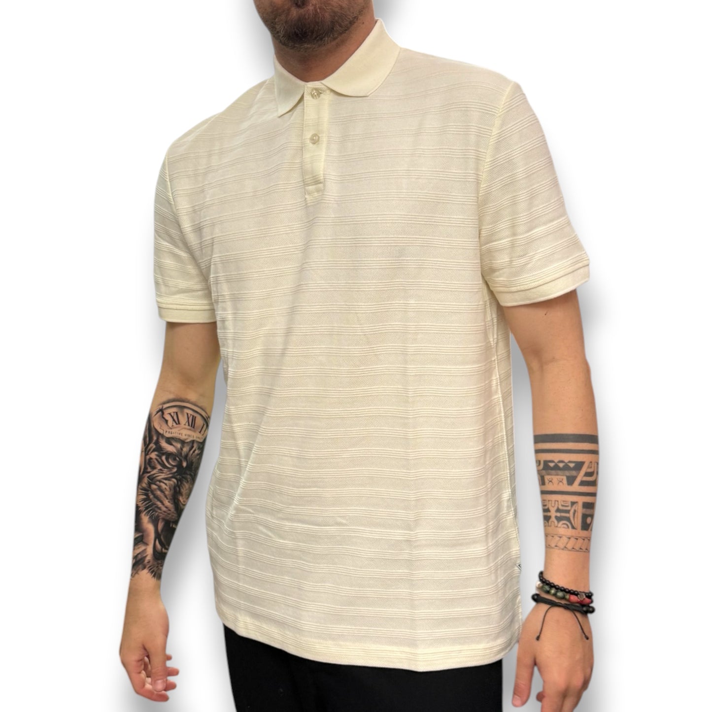 GUESS- Polo Uomo, in filo, Regular Fit, Col.Panna