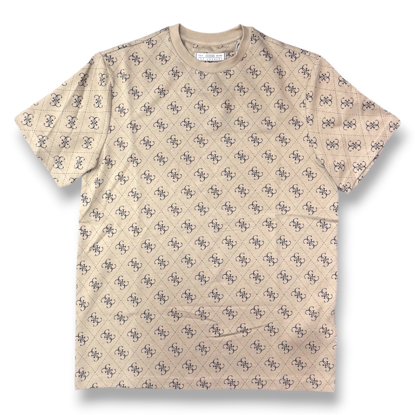 GUESS- T-shirt Uomo, in maglina, Regular Fit, col.Beige a fantasia