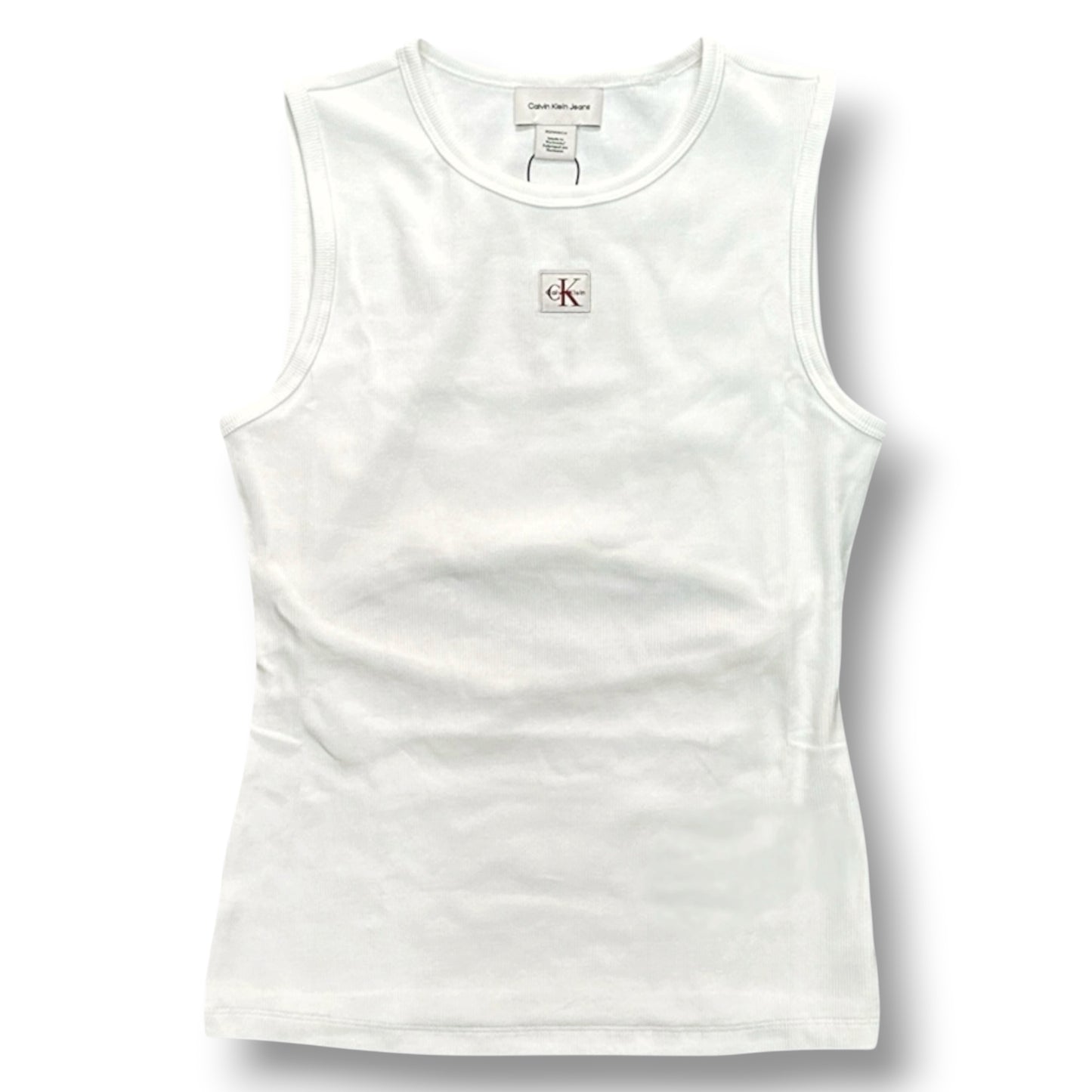 CALVIN KLEIN- Canotta a costine Donna, con logo frontale e taglio dietro, Slim Fit, col.Bianco