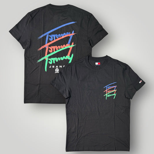 T-shirt TOMMY JEANS, con stampa multicolor lato cuore e dietro la schiena , Col.Nero