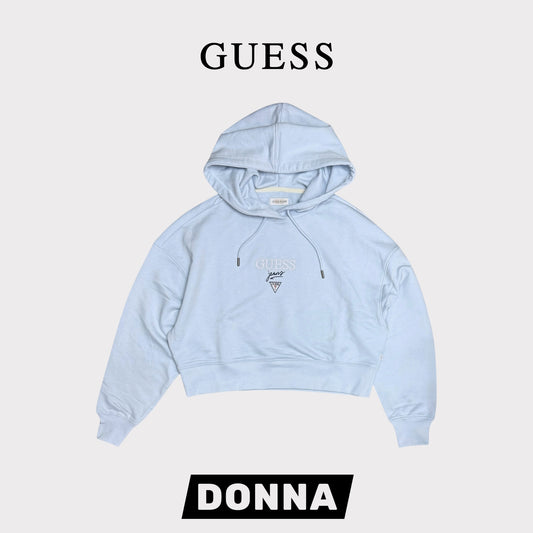 GUESS-Felpa estiva Donna, con cappuccio e ricamo frontale, tex.cotone garzato, Col.Azzurro