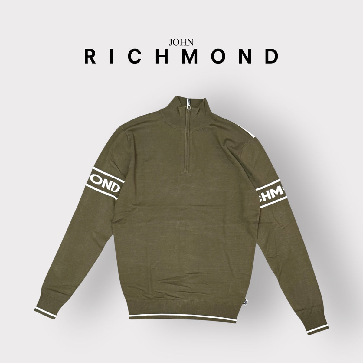 JOHN RICHMOND - Maglioncino Uomo, con scritta alle braccia, Col.Verde