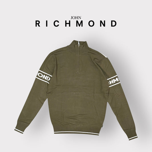 JOHN RICHMOND - Maglioncino Uomo, con scritta alle braccia, Col.Verde
