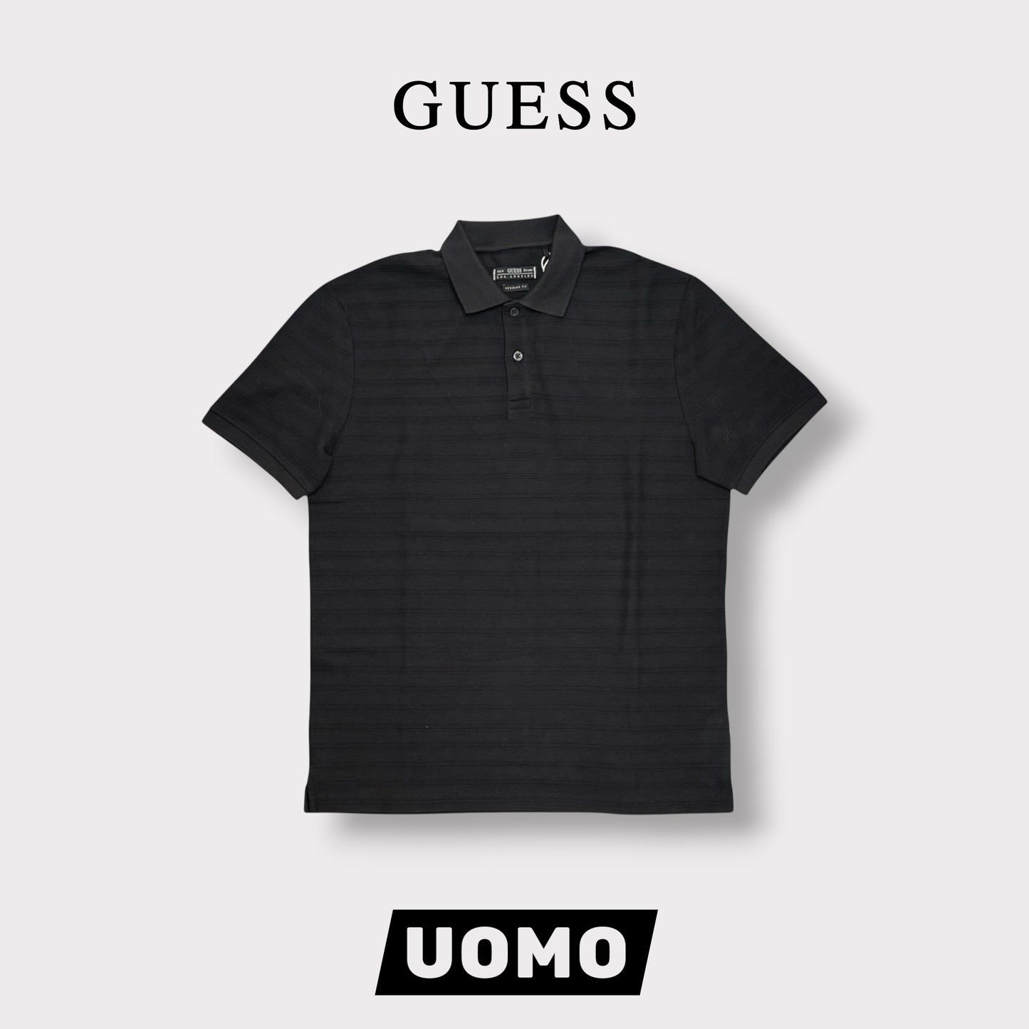 GUESS- Polo Uomo, in filo, Regular Fit, Col.Nero