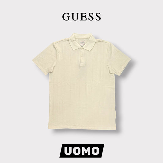 GUESS- Polo Uomo, in filo, Regular Fit, Col.Panna
