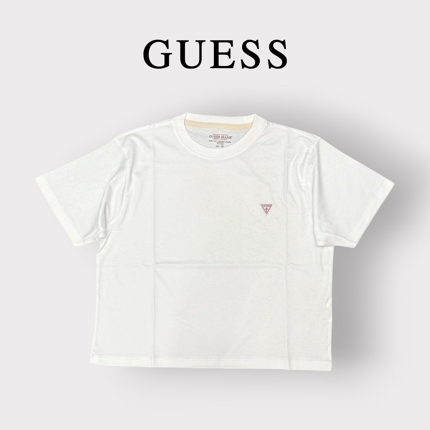GUESS JEANS- T-shirt Donna, BoxyFit, con logo lato cuore, col.Bianco