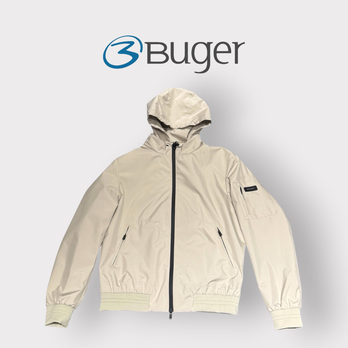BUGER - Giubbotto Uomo, con doppia zip e cappuccio sganciabile, Col.Beige