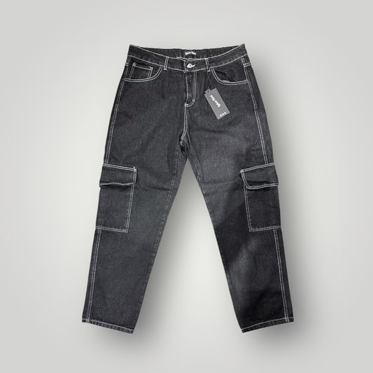 Jeans Lukas Kimi Uomo in Denim Nero con cuciture a contrasto, Cargo BaggyFit