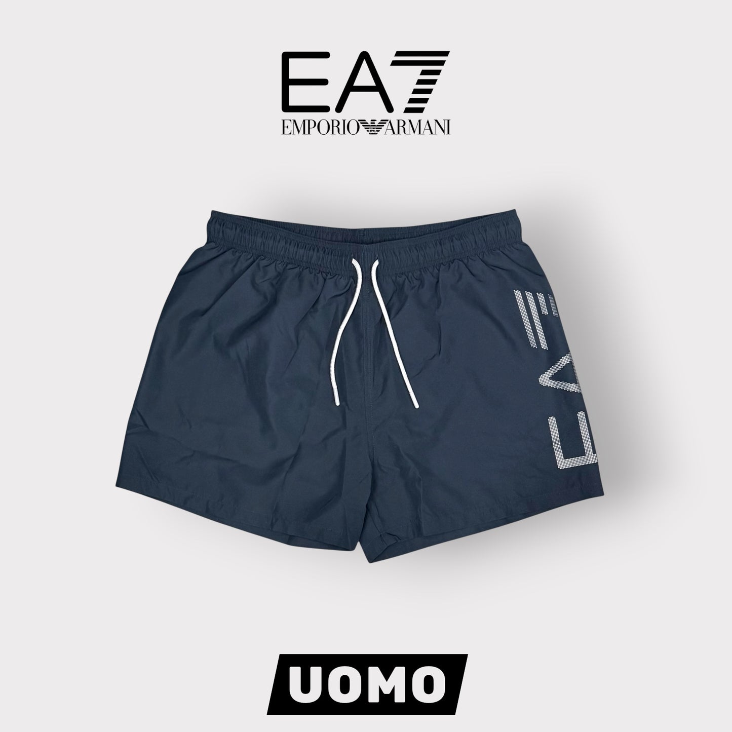 EMPORIO ARMANI- Costume Uomo con scritta sulla gamba, Col.Blu