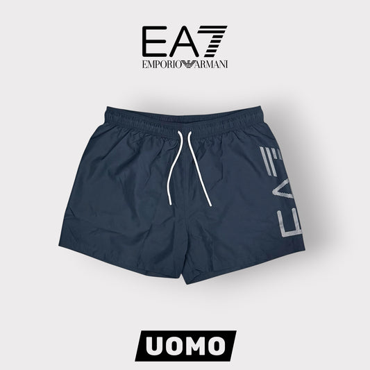 EMPORIO ARMANI- Costume Uomo con scritta sulla gamba, Col.Blu