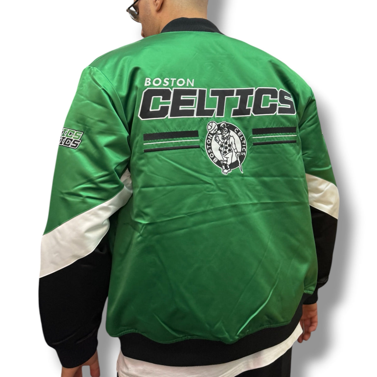 MITCHELL&NESS- Giubbotto Uomo, mod.Varsity Jacket, Boston Celtics, col.Verde/Nero/Bianco
