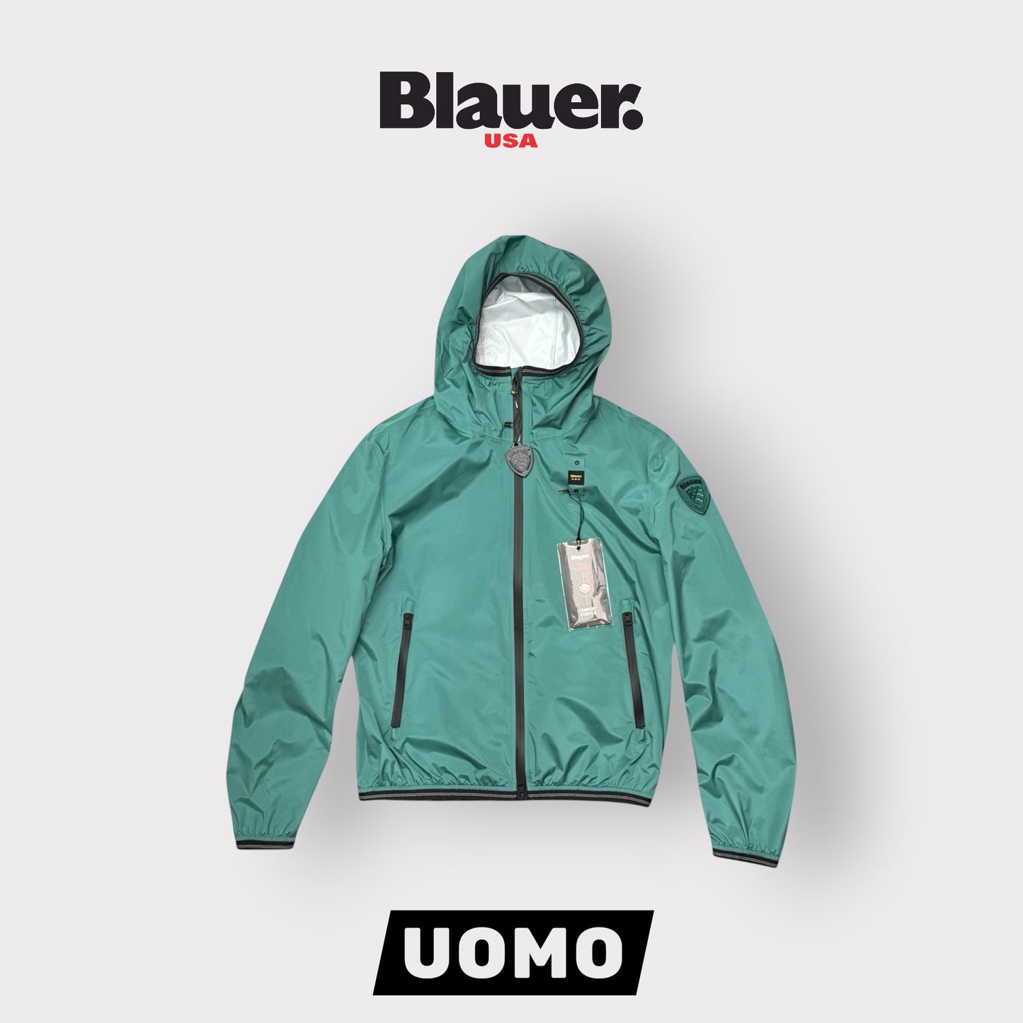 Giubbotto BLAUER Uomo, antivento con cappuccio, mod.FARRIN, Col.Verde