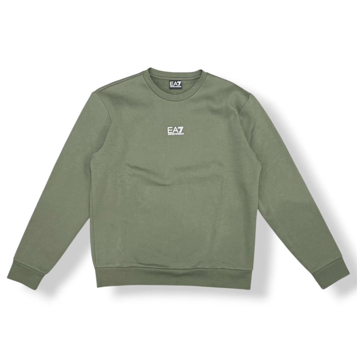 EA7 - Tuta completa Uomo, con logo gommato centrale, girocollo, tex.felpato, Col.Verde militare/Nero