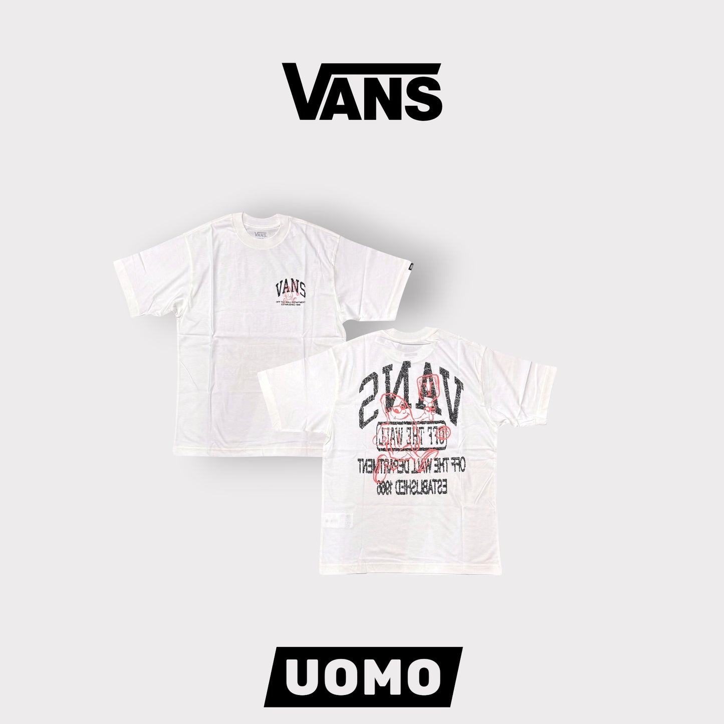 VANS- T-Shirt Uomo, Loose Fit con stampa lato cuore e sulla schiena, Col.Bianco