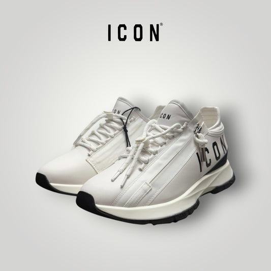 ICON- Scarpe Uomo con stampa laterale grande con gomma rialzata e zip laterale, Col.Bianco