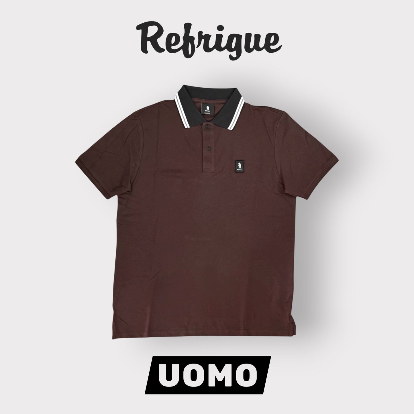 REFRIGUE- Polo Uomo, con righino sul colletto, col.BROWN