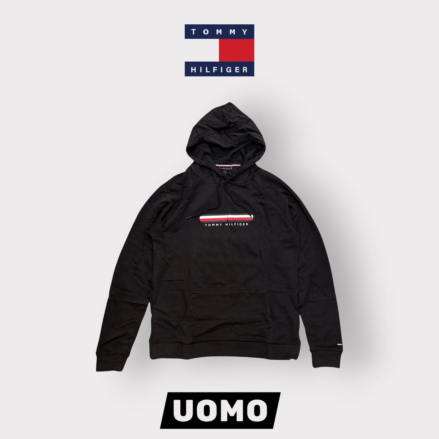 Felpa Tommy Jeans, con cappuccio e stampa frontale, tex.garzato, Col.Nero
