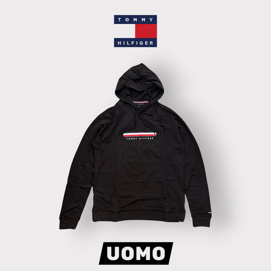 Felpa Tommy Jeans, con cappuccio e stampa frontale, tex.garzato, Col.Nero