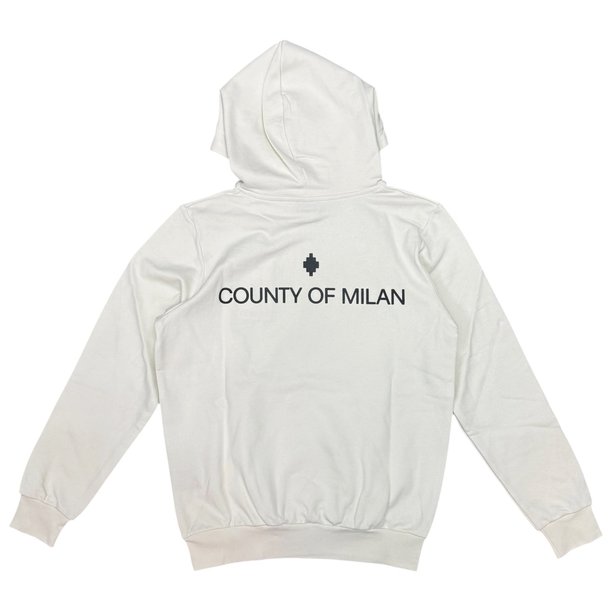 COUNTY OF MILAN- Felpa Uomo, con cappuccio e stampa sulla schiena, tex.cotone garzato(veste comoda), Col.Panna