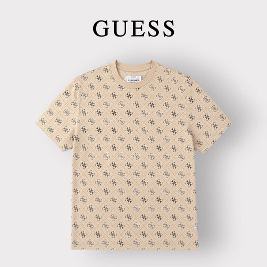 GUESS- T-shirt Uomo, in maglina, Regular Fit, col.Beige a fantasia