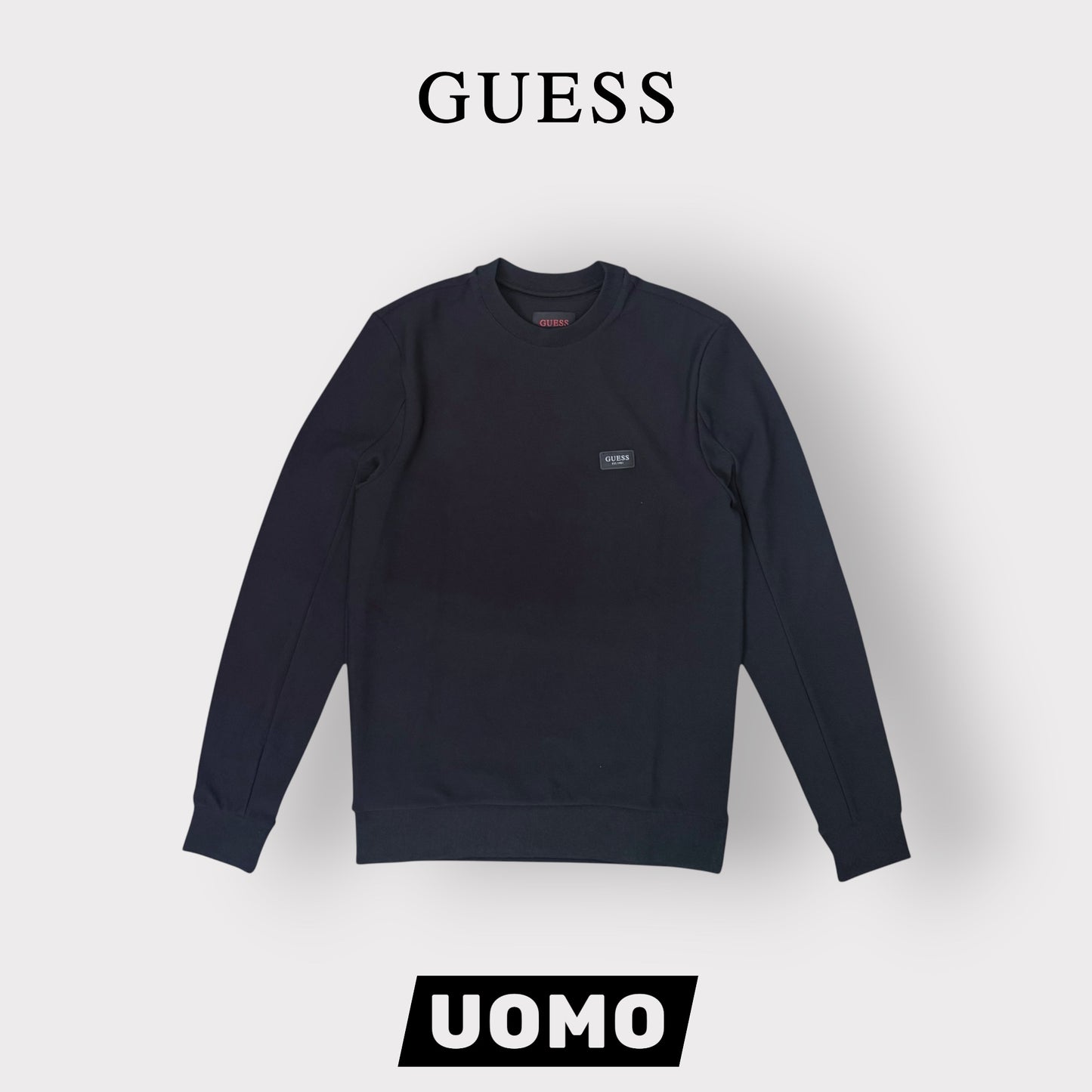 GUESS-Felpa estiva Uomo, girocollo, con logo gommato lato cuore, SlimFit, tex.Tech Stretch, col.Nero