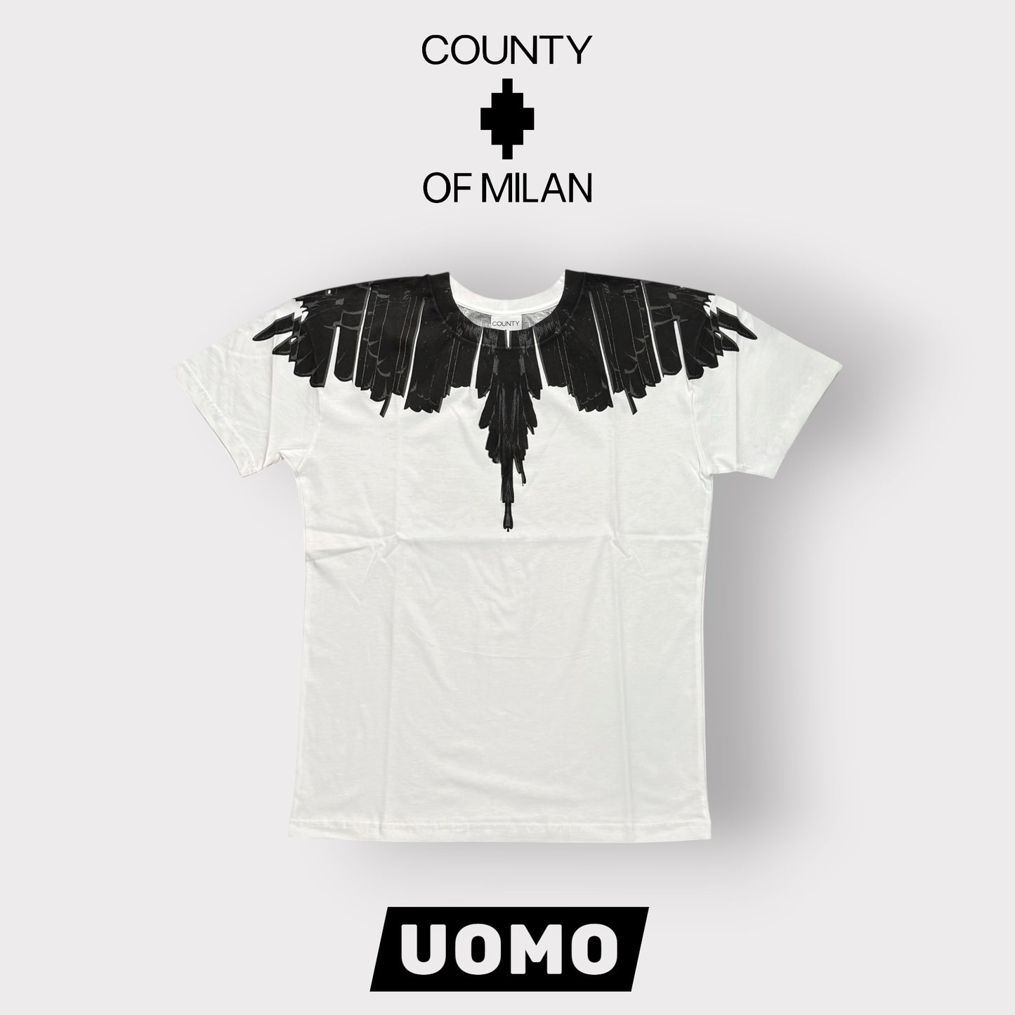 COUNTY OF MILAN- T-Shirt Uomo con stampa Nera, Col.Bianco