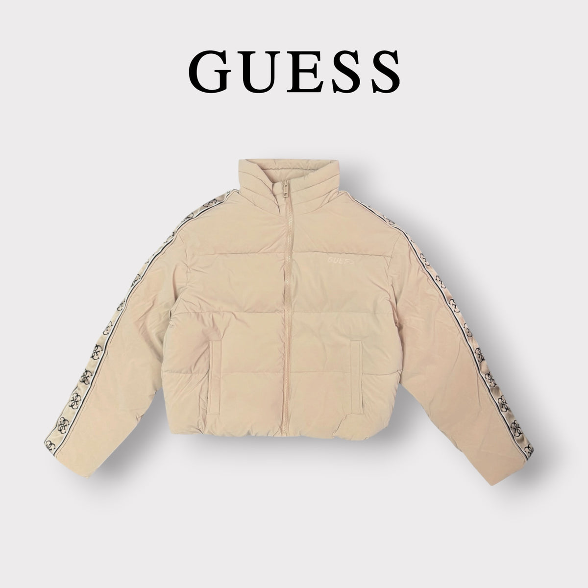 GUESS - Giubbotto Donna, con riga laterale logata, Col.Cipria