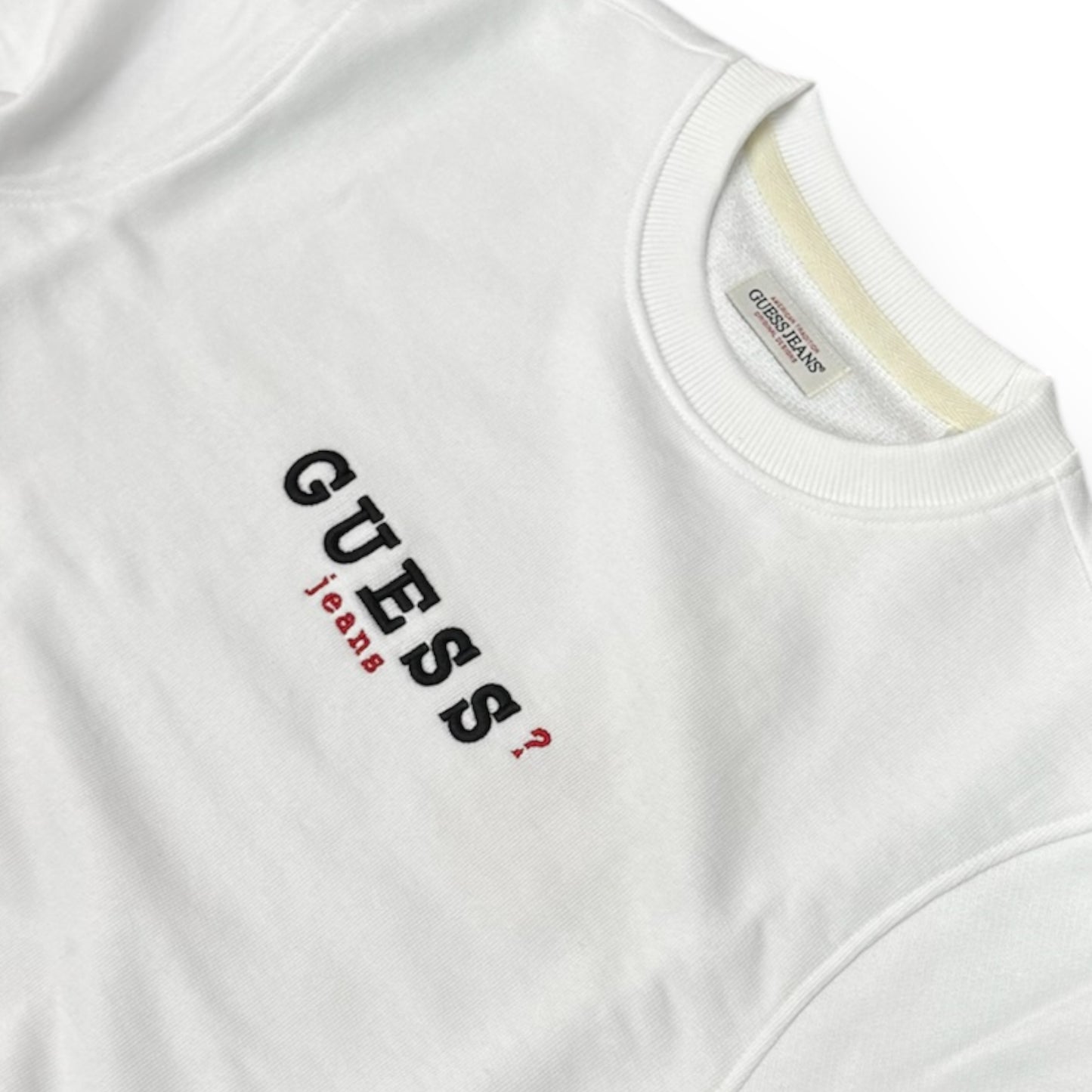Felpa GUESS JEANS Donna con ricamo frontale, tex. cotone garzato, Cropped Fit , Col. Bianco
