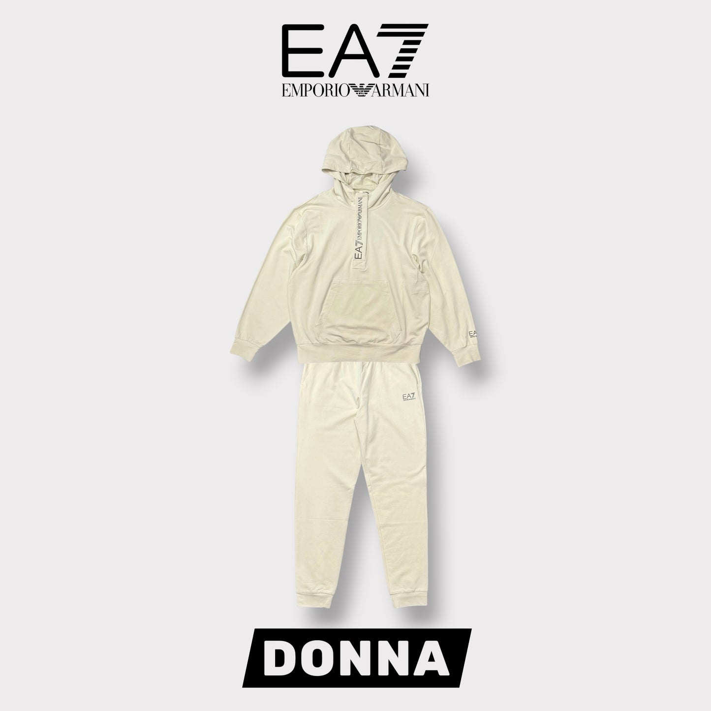 EA7 EMPORIO ARMANI- Tuta completa Donna con cappuccio con mezza zip e bottoncini, primaverile, Col.Beige