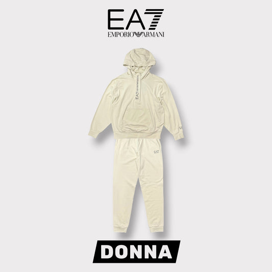 EA7 EMPORIO ARMANI- Tuta completa Donna con cappuccio con mezza zip e bottoncini, primaverile, Col.Beige