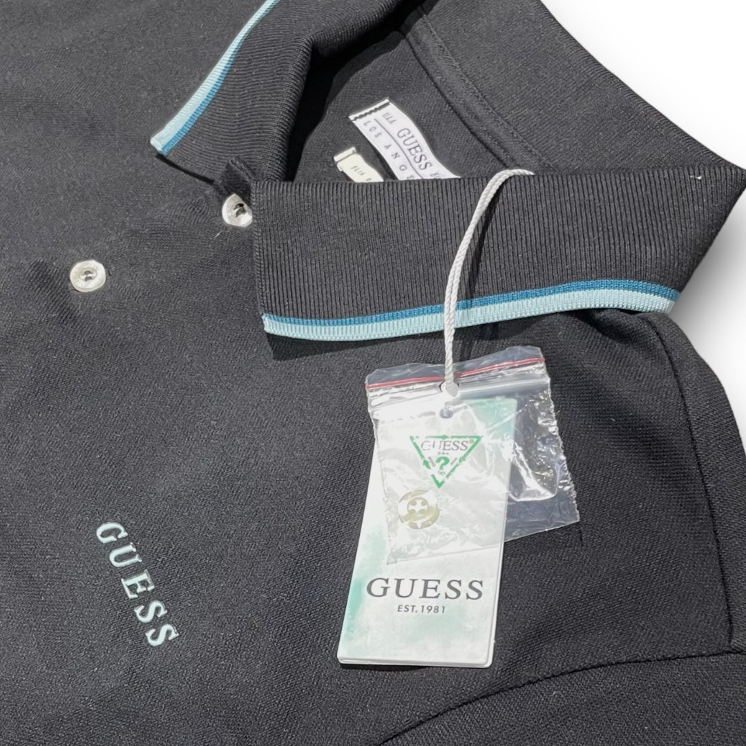 Polo GUESS Uomo piquet con bordino a contrasto, SlimFit, col.Nero