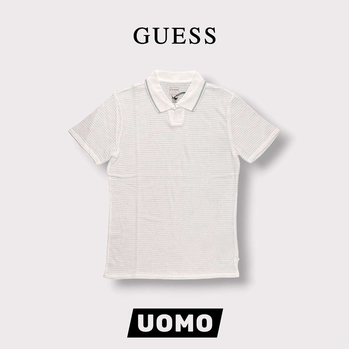 GUESS- Polo Uomo, in filo, Slim Fit, col.Bianco