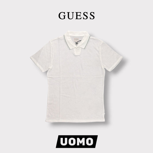GUESS- Polo Uomo, in filo, Slim Fit, col.Bianco