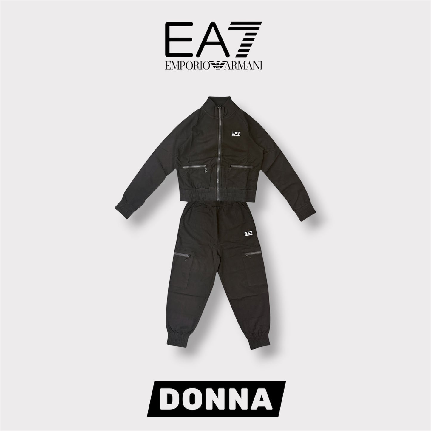EA7 EMPORIO ARMANI- Tuta completa Donna senza cappuccio, con zip, primaverile, Col.Nero