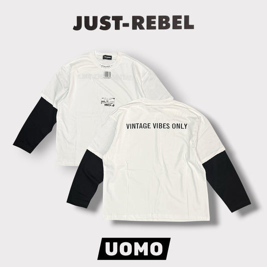 JUST RIBEL - T-Shirt Uomo, (veste comoda), con stampa schienale, Col.Bianco