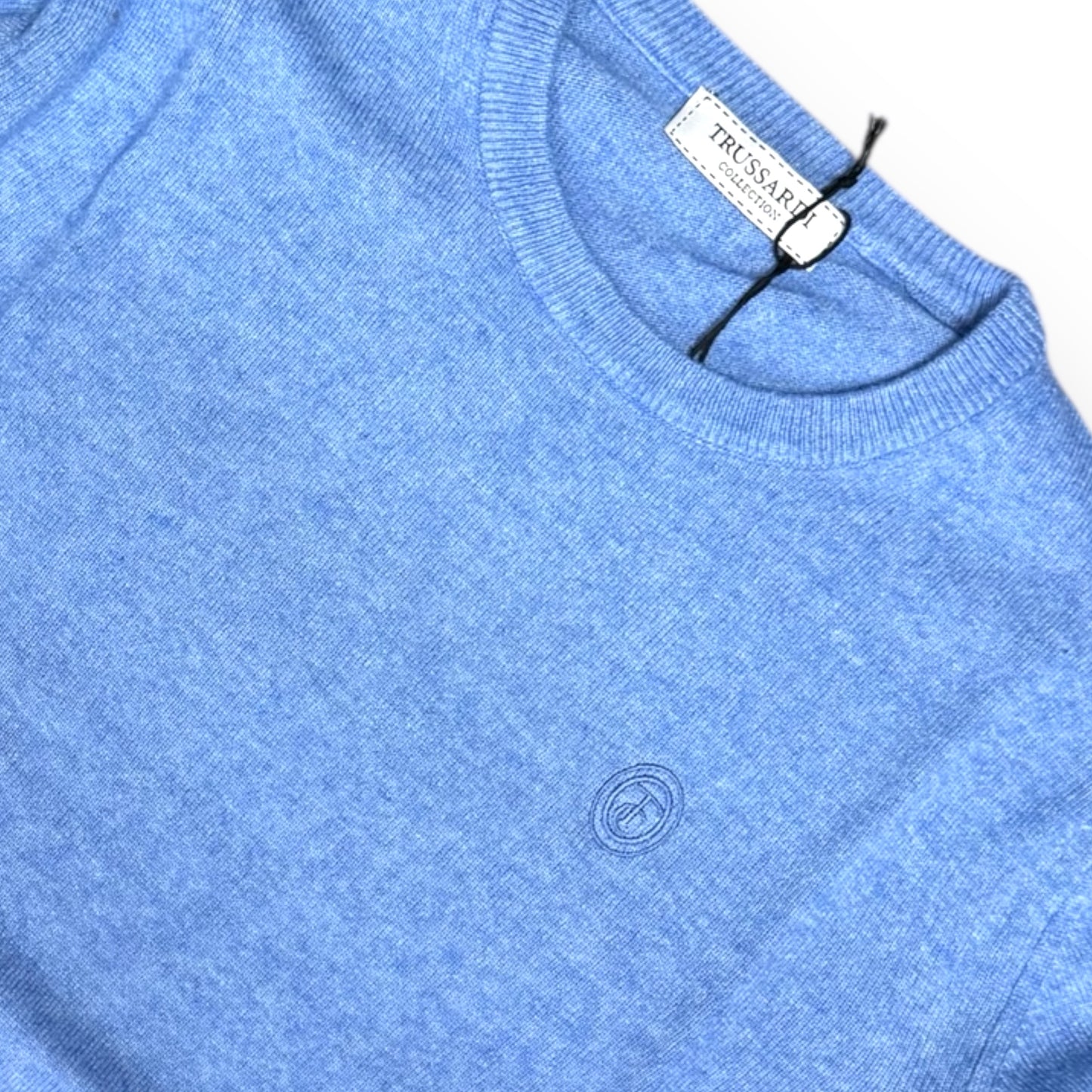 Maglioncino TRUSSARDI Uomo, con logo ricamato lato cuore, col.Azzurro