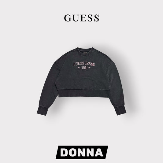 GUESS-Felpa estiva Donna, girocollo e con ricamo frontale rosa, tex.cotone garzato, Col.Grigio scuro